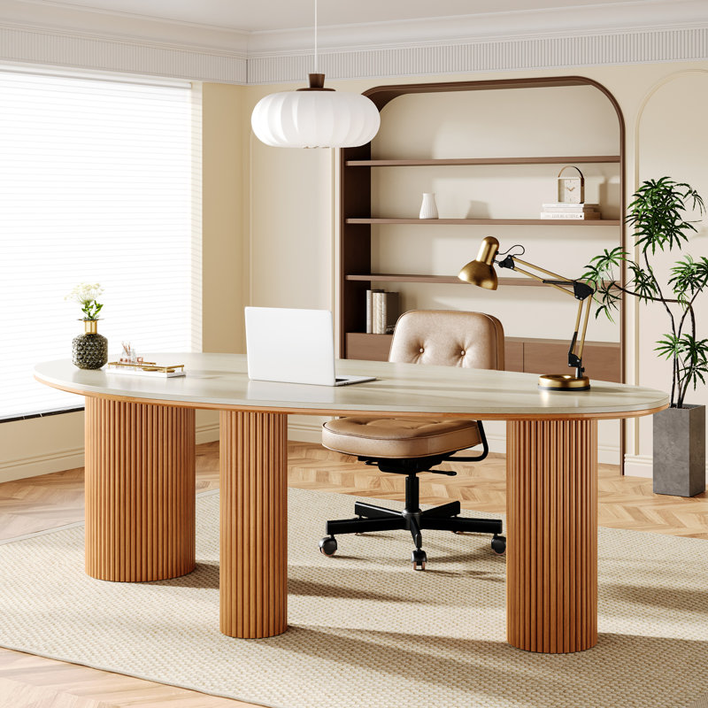 Alliyiah Oval Slate Solid Wood Executive Desk