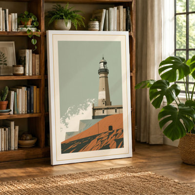 Lighthouse and Stones Coastal - Wrapped Canvas