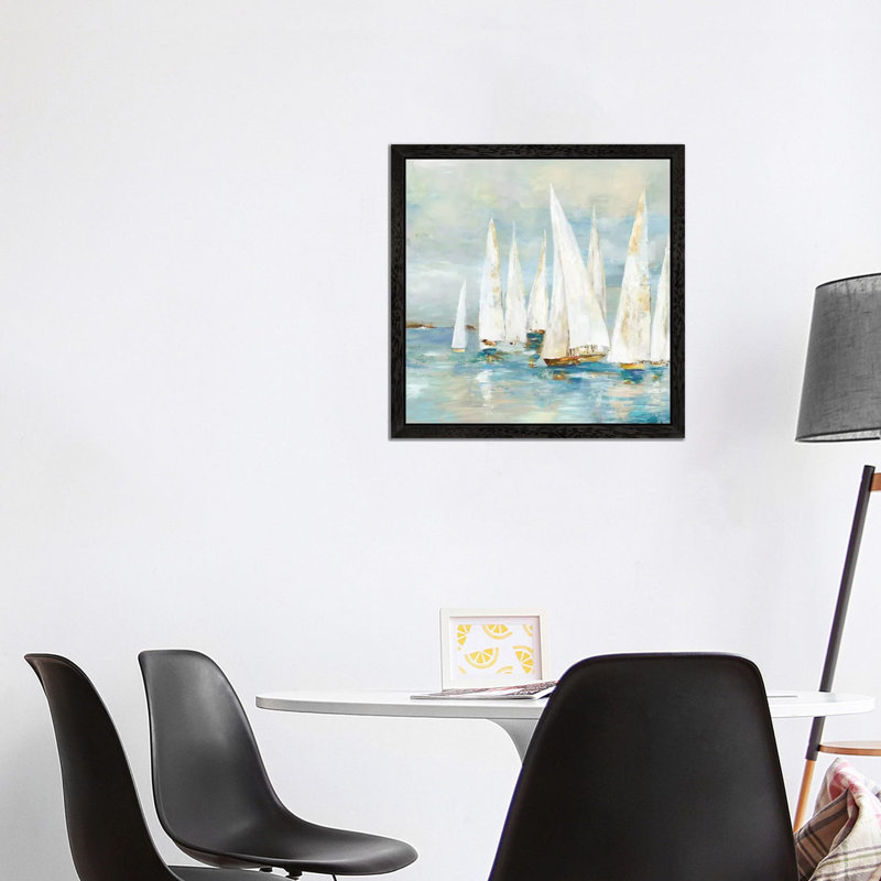 Sailboats 1 Piece Painting on Canvas, 93.98 cm H x 93.98 cm W, Black Framed