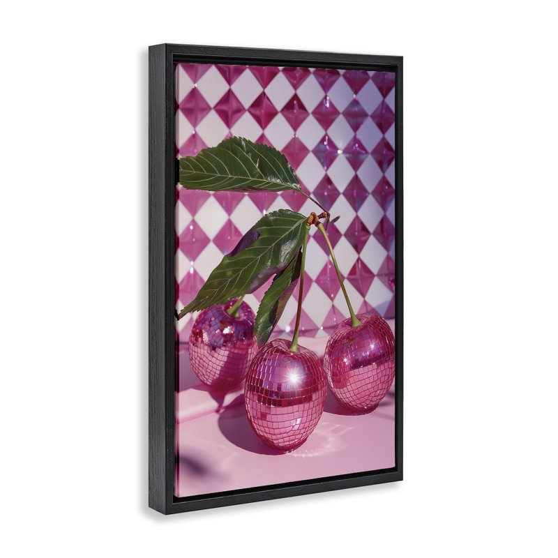 Cadre flottant Groovy Cherry Disco Balls, design par LSR Design Studio, Cadre flottant noir de jais, H 25 po x l 17 po