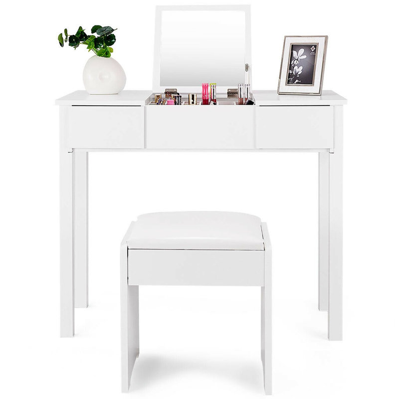 Mirada Dressing Table with Mirror, White