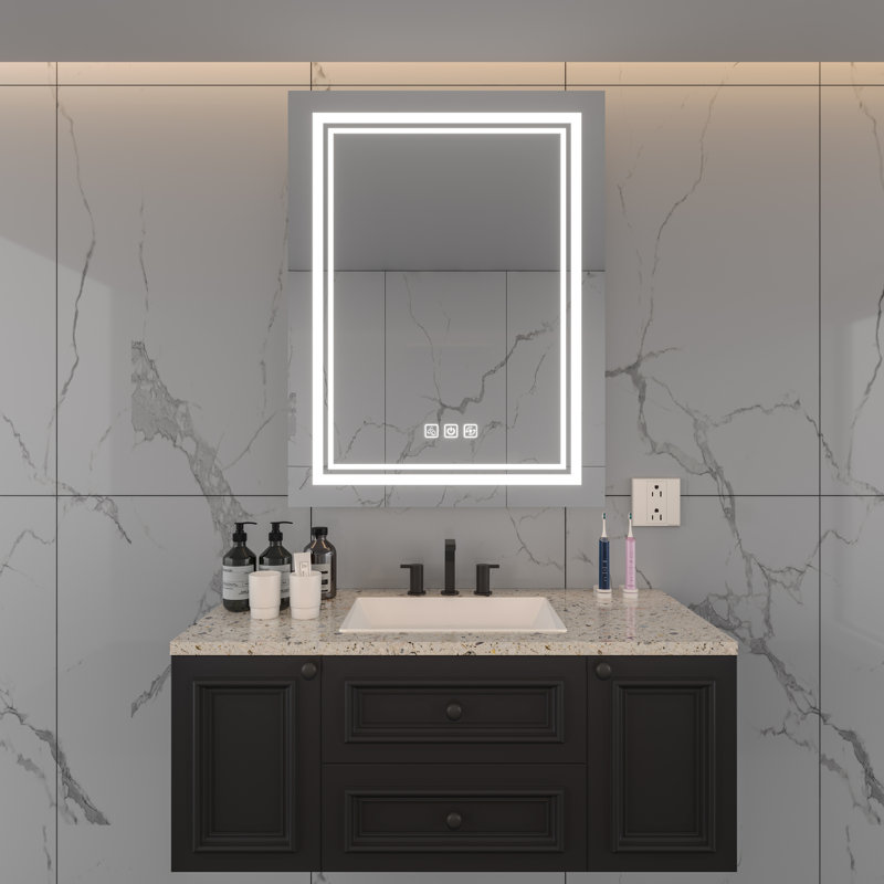 Kaeleah Frameless Lighted  Wall Mirror, 40" X 24"