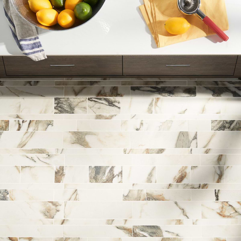 Dreamstone Calacatta Rustico Railroad Polished Porcelain Mosaic