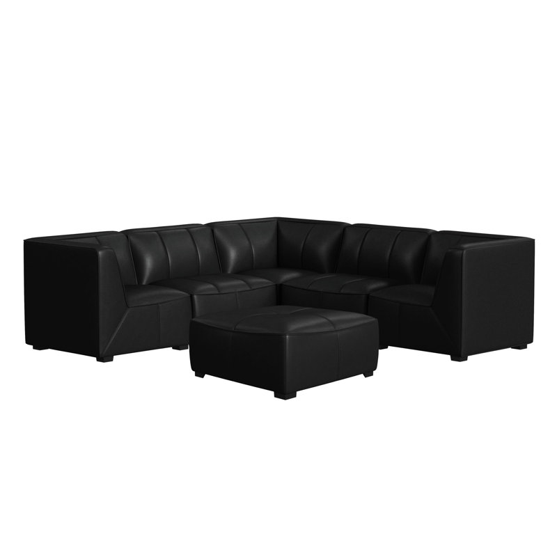 Chau Modular 6PC Living Room Set, Similicuir noir