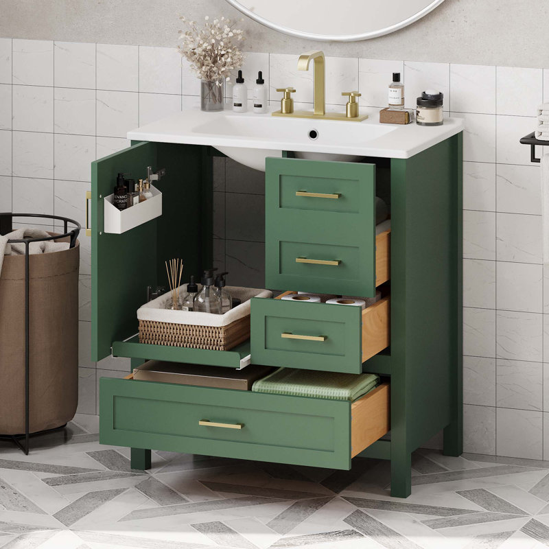 30" Bathroom Vanity With Sink Combination Set, Green, Gold