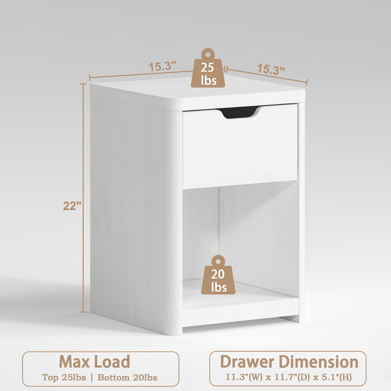 15.3" 1 - Drawer Nightstand With Drawer And Open Compartment(set Of 2)
