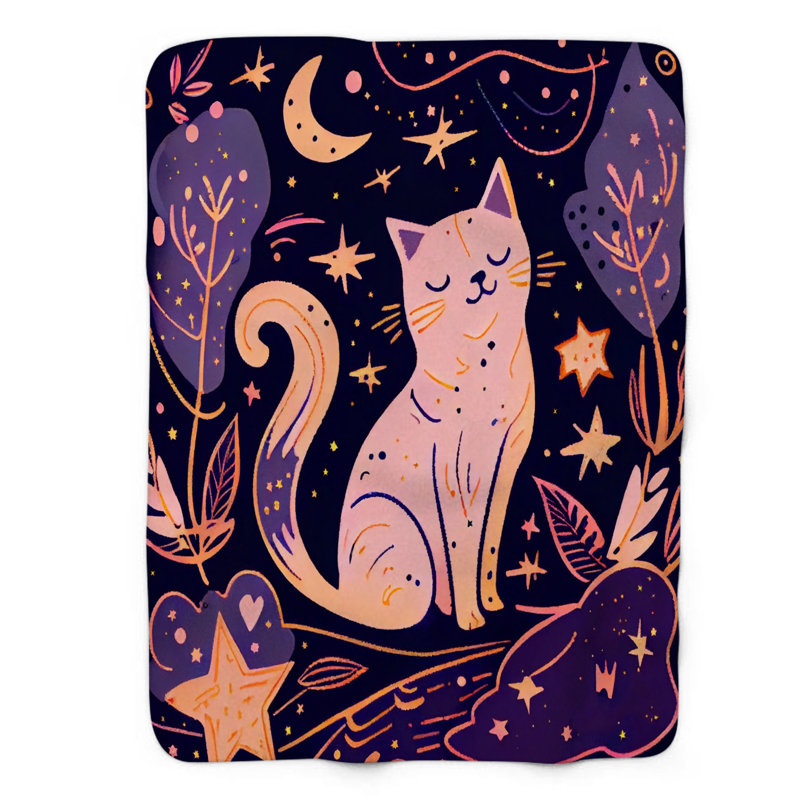 Jeté Mysterious Cat - 1 pièce de qualité supérieure Sherpa, Grand lit