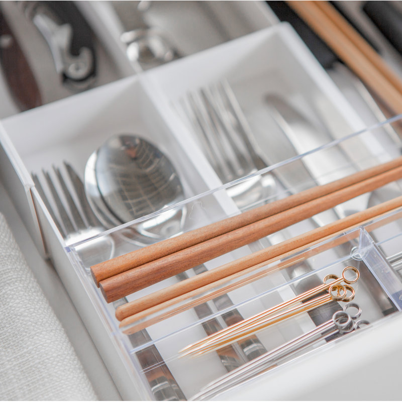 Tower Yamazaki Home Expandable Cutlery Drawer Organizer, Kitchen Storage Tray, Plastic, Expandable, White