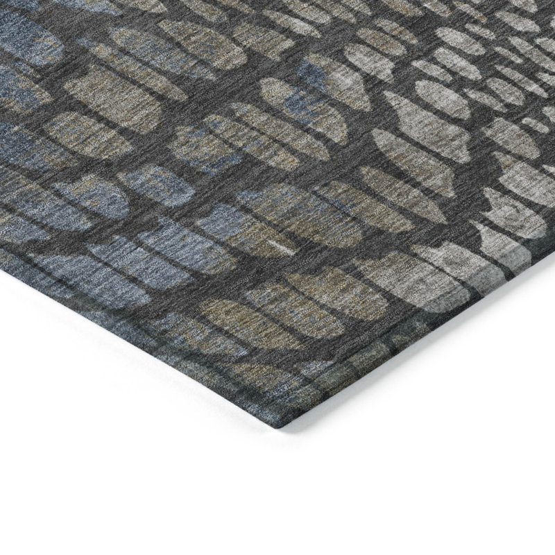 3' X 5' Charcoal Brown And Copper Abstract Washable Indoor Outdoor Area Rug