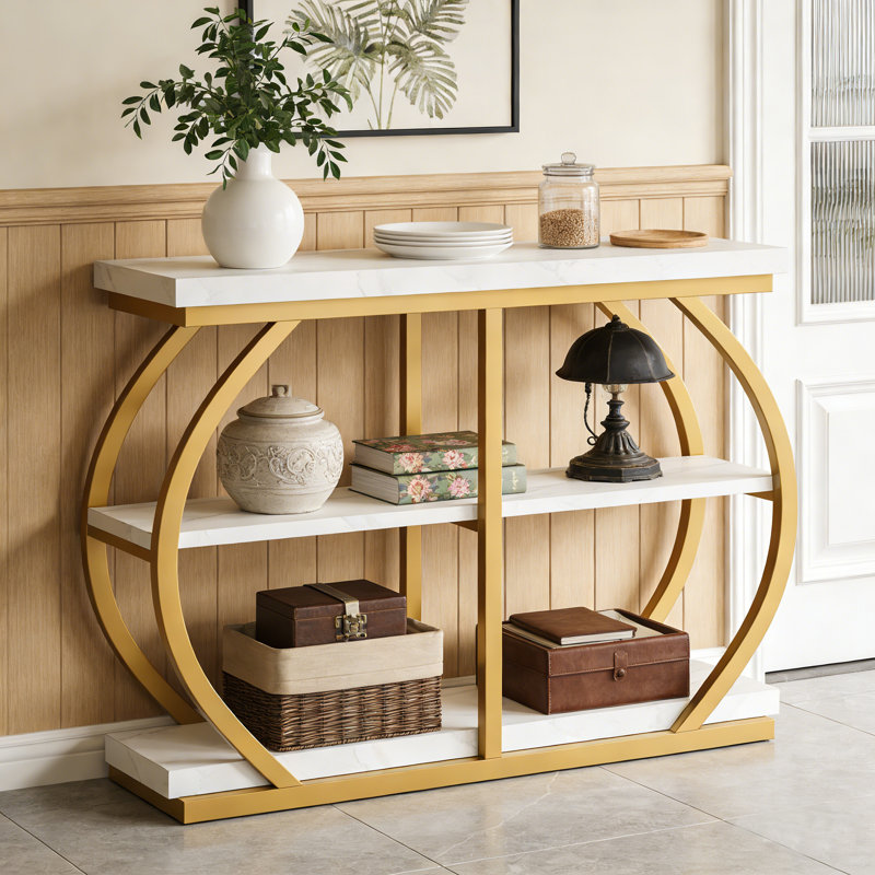 Industrial 3-Tier Console Table, 41.3" Entryway Table, White Gold