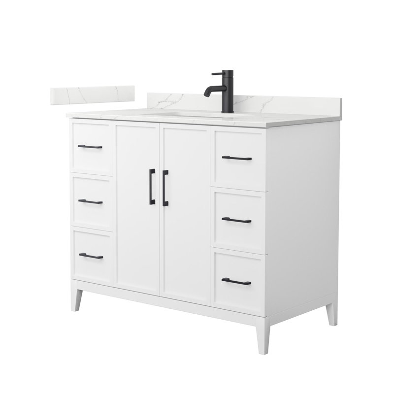Elan 42'' Single Bathroom Vanity with Quartz Top, White, Single, Matte Black