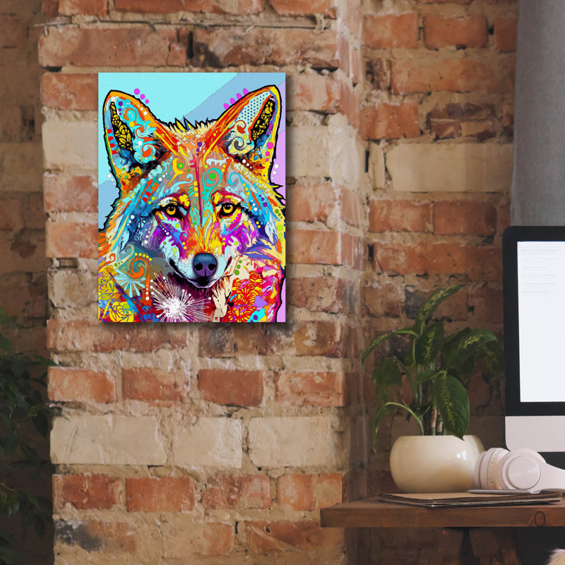 «Coyote» par Dean Russo, art mural sur toile, H 16 po x l 12 po x P 0,75 po