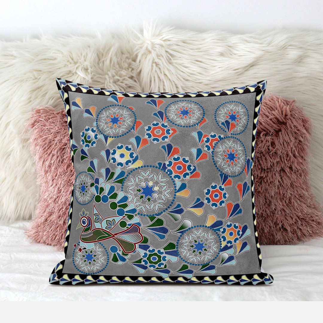 Glory of Flowers Peacock Floral Square Cushion With Filling