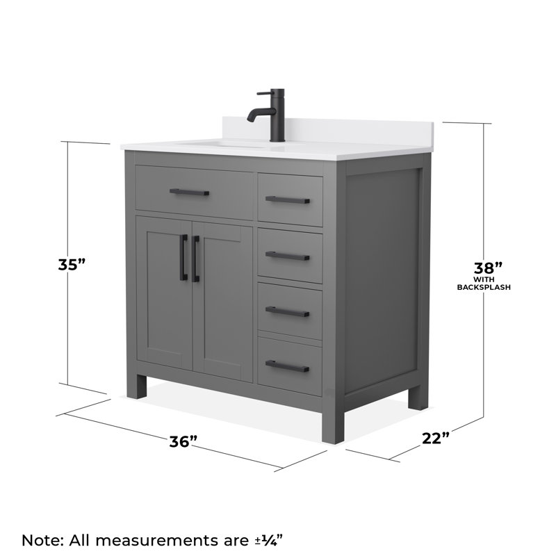 Ensemble de meuble-lavabo simple 36 po avec plateau en marbre Beckett, Gris foncé, Noir mat, Marbre de culture blanc