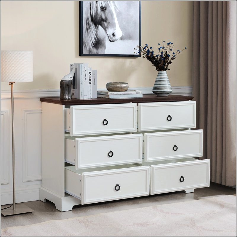 Commode 6 tiroirs Modern Farmhouse, Blanc
