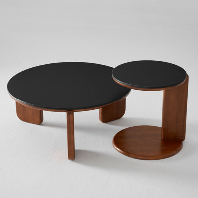 31.5"W Modern Coffee Table with Solid Poplar Round Tabletop and Solid Poplar Legs-Set of 2