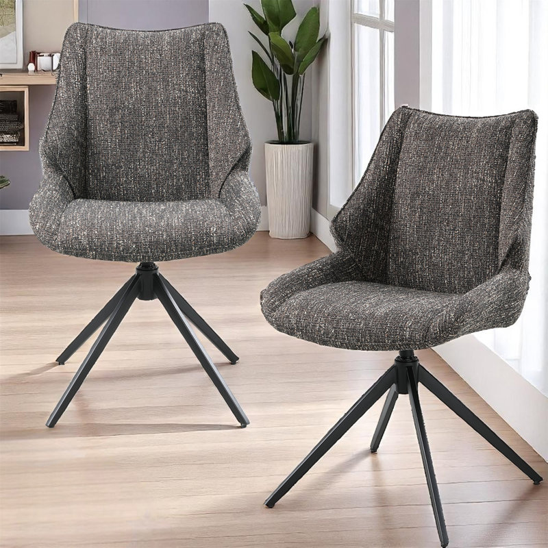 Chaise d'appoint en chenille Malika brun gris avec pivot (ensemble de 2)