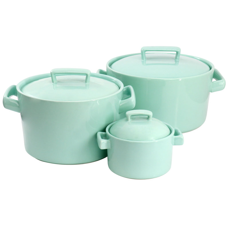 Martha Stewart 6 Piece Round Stoneware Casserole and Lid Set in Mint