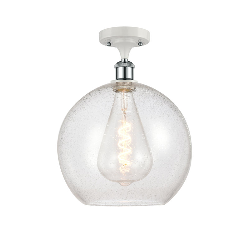 Plafonnier semi-encastré 1 lumière, H 16,38 po x l 11,75 po x P 11,75 po, Ampoule non incluse, Blanc / chrome poli