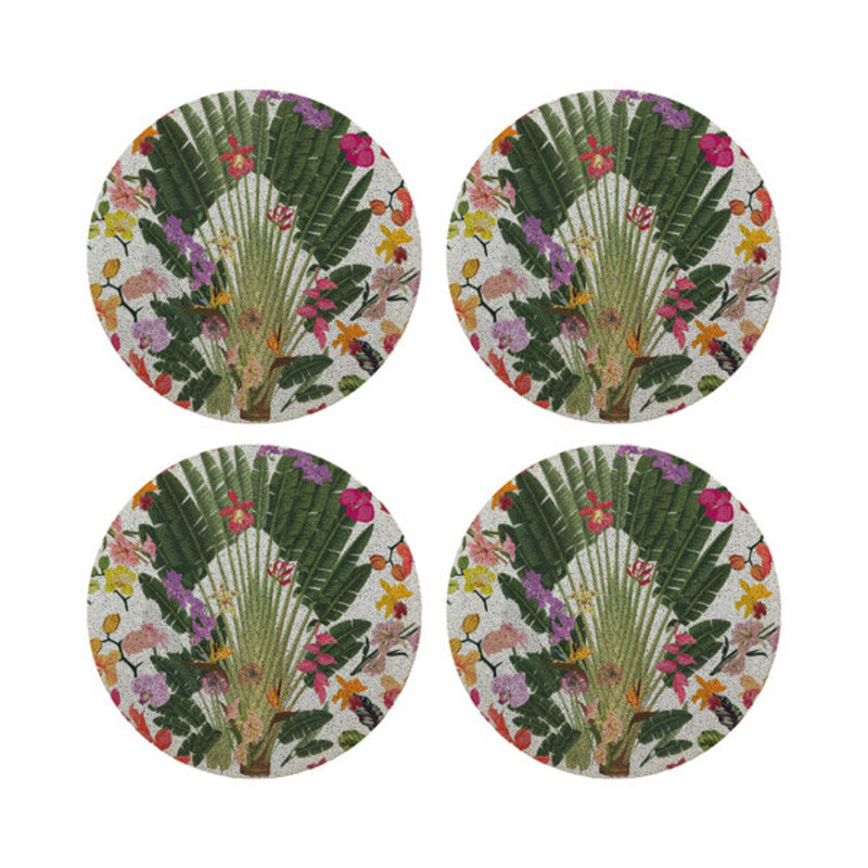 Fantasy Tropical Vegan Leather Round Beaded Placemat