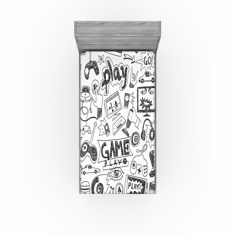 Ensemble de 2 draps-housse pour jeux vidéo Ambesonne, Drap-housse pour lit simple TG