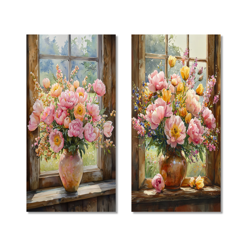 «Summer Orchard Bloom Assorted Bouquets I - Nature», art mural surdimensionné en métal 2 pièces, 32" H x 32" W