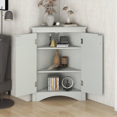 Grey Triangle Bathroom Storage Cabinet with Adjustable Shelves for Home and Kitchen