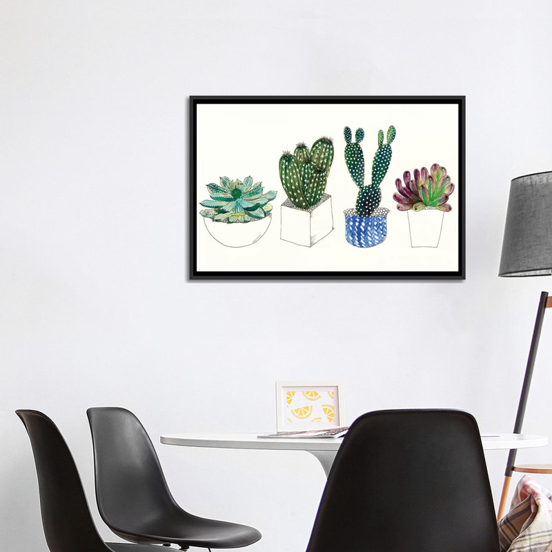 « four plantes grasses ii » par melissa wang-, reproduction d’art, H 26 po x l 40 po x 1,5 po, Toile avec cadre noir