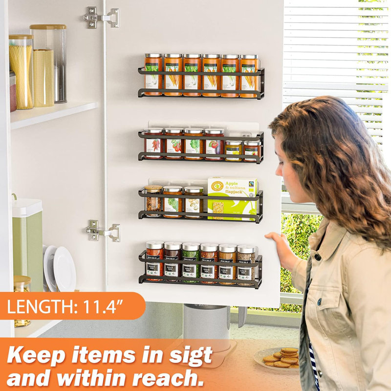 Spice Rack Wall Mounted 4 Pack, Black