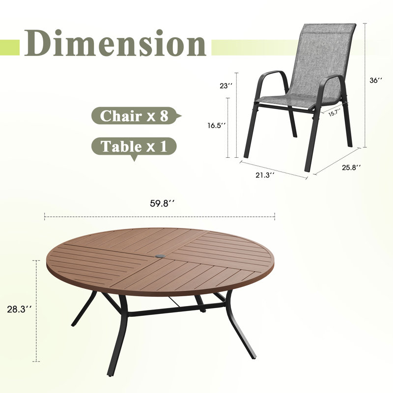 Boatwright With Stackable Textilene Chairs, Black, Black/Gray