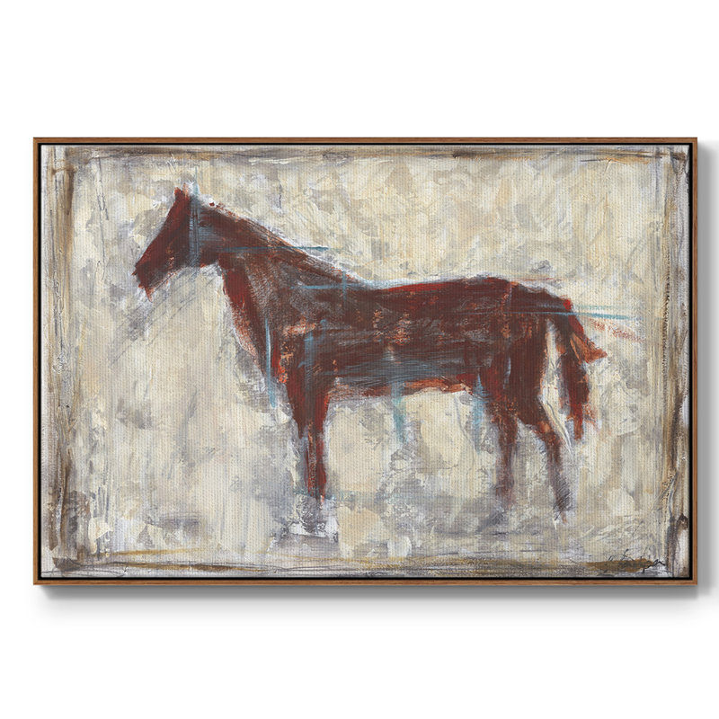 " Iron Equine I " Print, 17" H x 25" W x 2" D, Walnut Floater Framed Canvas, No Mat