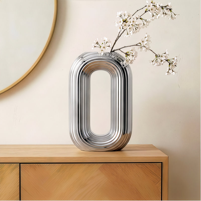 Vase rectangulaire en céramique 13 po Halo, Argent argent