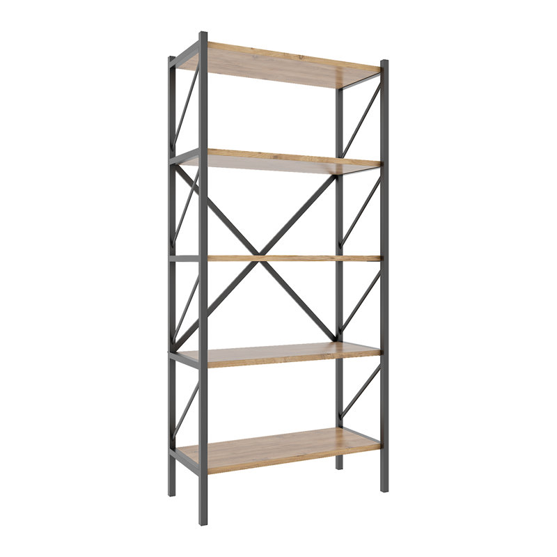 Addley 160cm H x 66cm W Metal Standard Bookcase, Natural brown