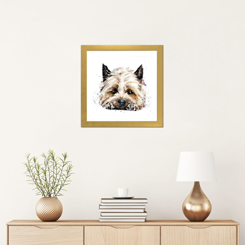Impression Cairn terrier dans votre visage par Edwatercolours, Papier encadré doré, Blanc, H 16 po x l 16 po x p 1 po