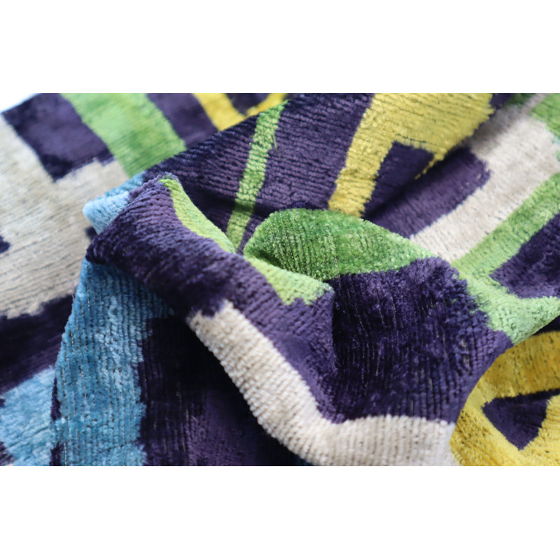 Velvet Lumbar Pillow Cover & Insert, Blue/Green/Yellow Geometric 1