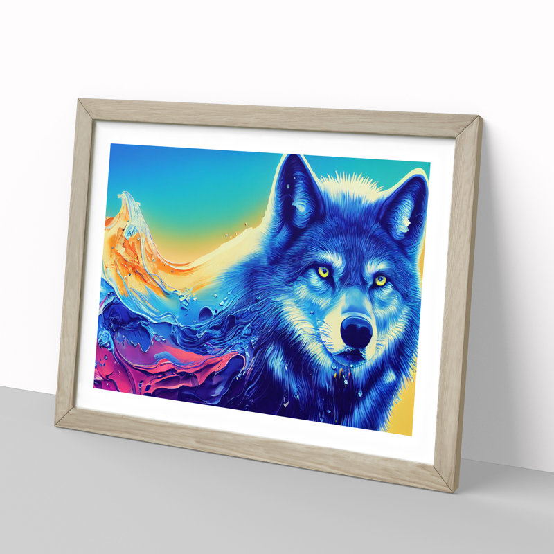 XH1022-10264X Wolf In Colour - Single Picture Frame Print, 25cm H x 34cm W, Oak 