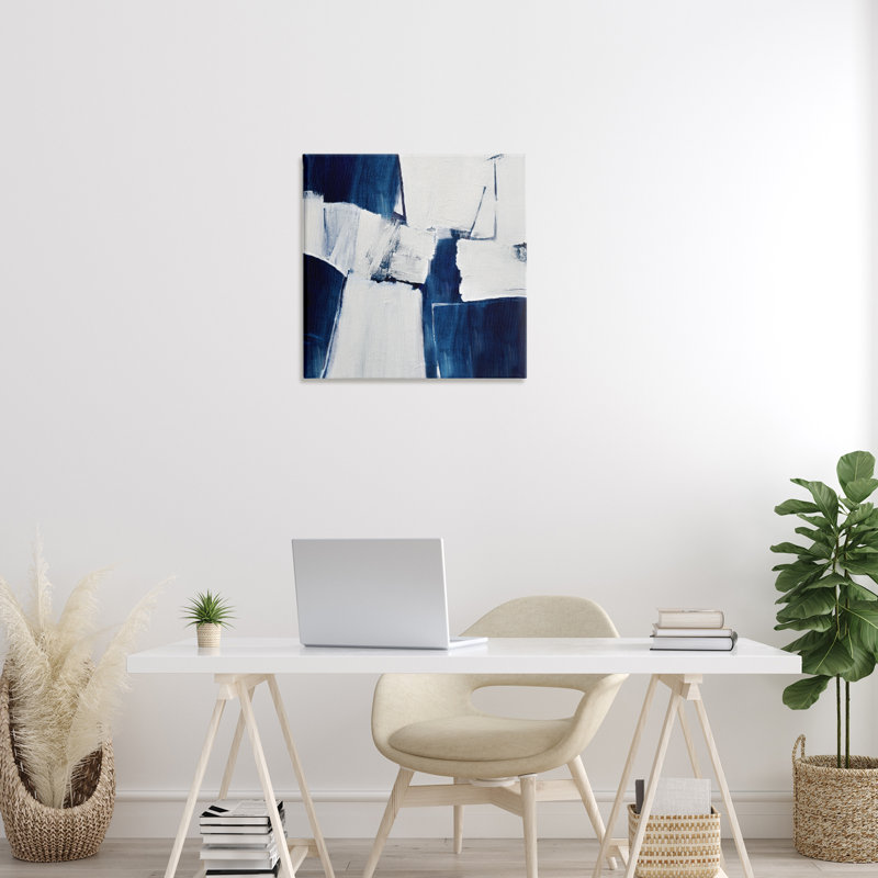 Toile abstraite bleue, art mural par Judy Shapiro, H 24 po x l 24 po