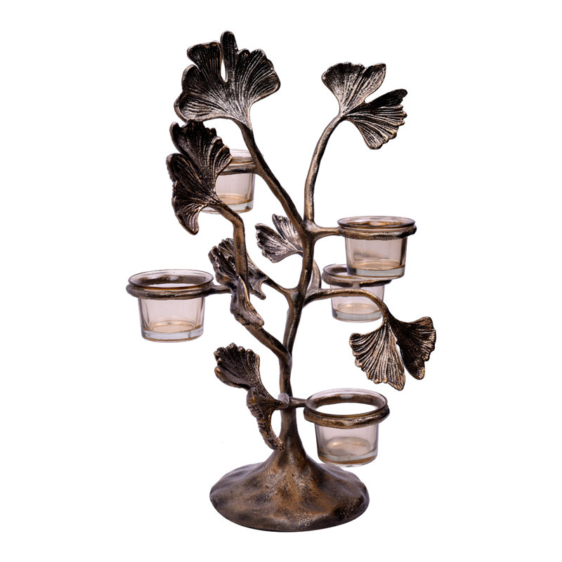 13.39'' H Gingko Tree Tealight Holder for Christmas Table Decor, Elegant Aluminum Home & Holiday Accent