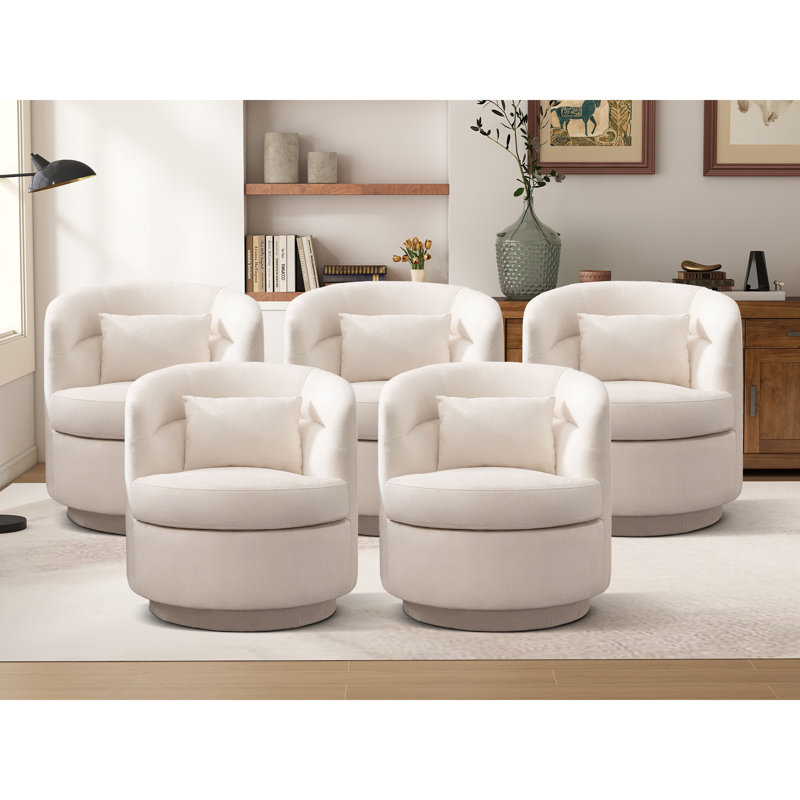 29" Wide Modern Super Soft Swivel Barrel Chair With Pillow, Beige