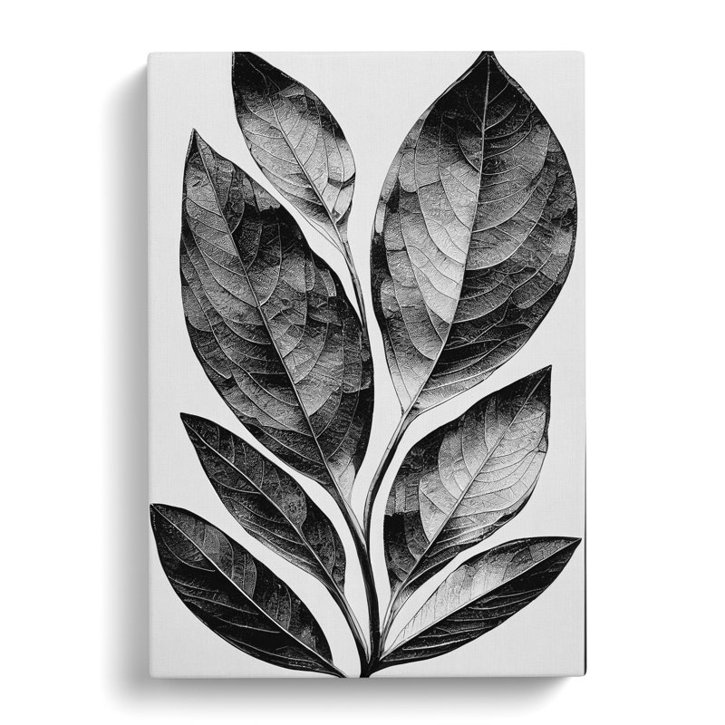 A Monochrome Leaves No.2 - Single Picture Frame Print, No Matte, Wrapped Canva, 76cm H x 50cm W x 3cm D