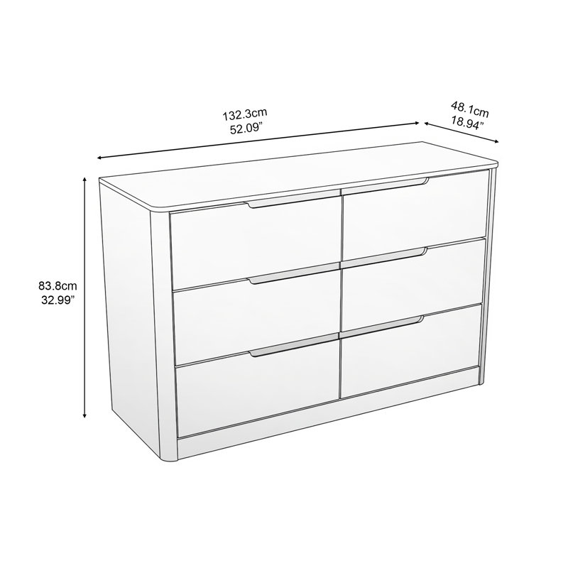 Kirsty Solid Wood 6 Drawers Dresser Brown