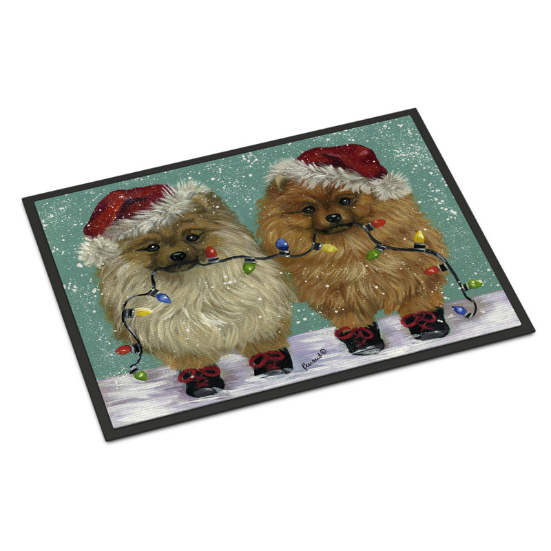 Tapis d'entrée antidérapant Guerriero, Loulou de Poméranie éclairé - Noël, L 24 po x L 36 po