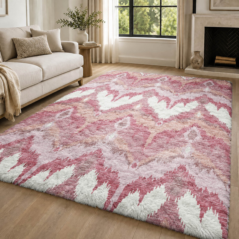 Tapis Dream Shag ADS743 Ikat lavable à la machine de qualité supérieure, Rosé, 5 pi x 7 pi 6 po