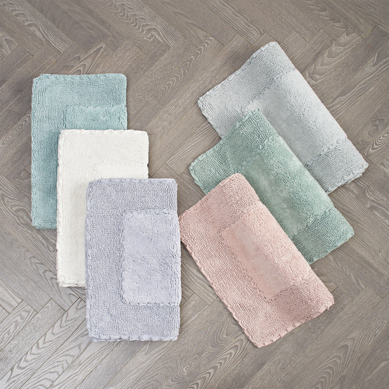 Sage Green Cotton Bath Rug with Ruffle Border, 17"x24"
