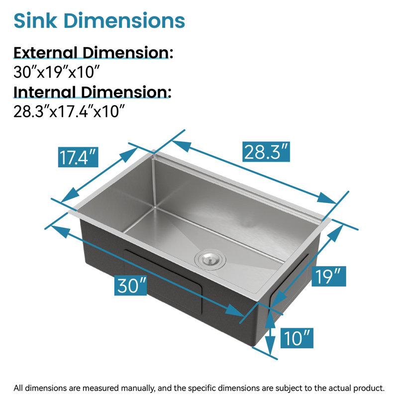 Évier de cuisine en acier inoxydable 30 po x 19 po encastré, bol simple avec planche à découper, passoire, fini, système de drainage efficace 304 à rayures, aspect brossé