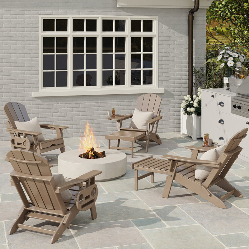 Chaise Adirondack en PEHD pliante et ajustable avec repose-pieds, Brun