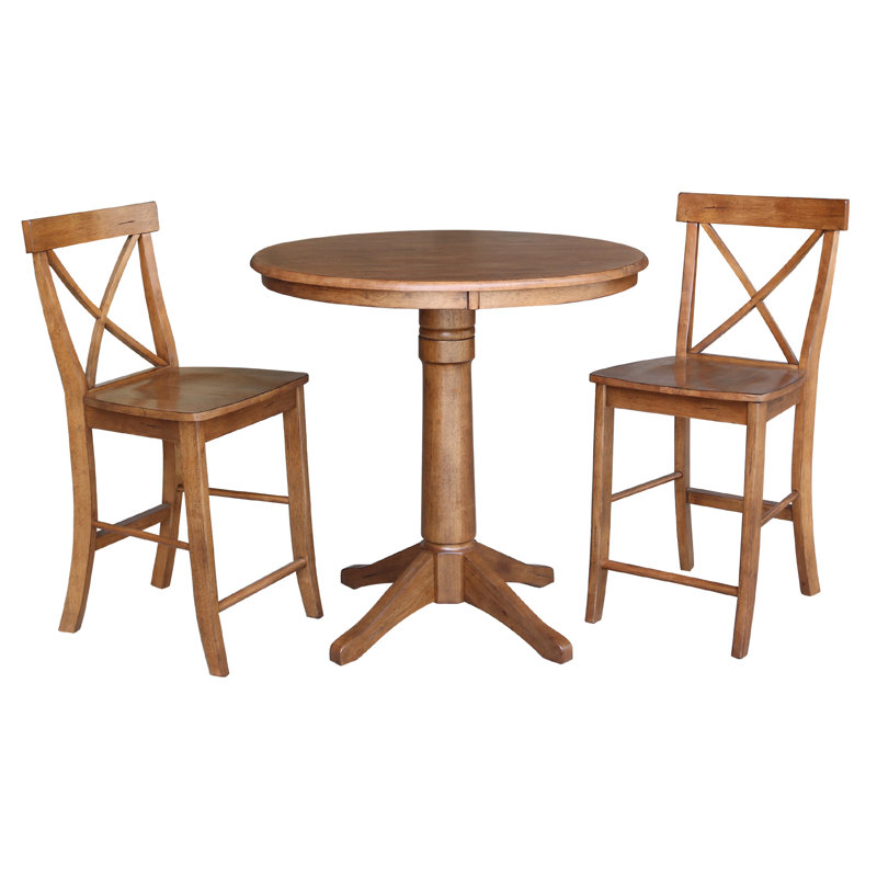 Dorchen 3 - Piece Counter Height Solid Wood Dining Set, 35.9" H x 36" L x 36" W, Distressed Oak