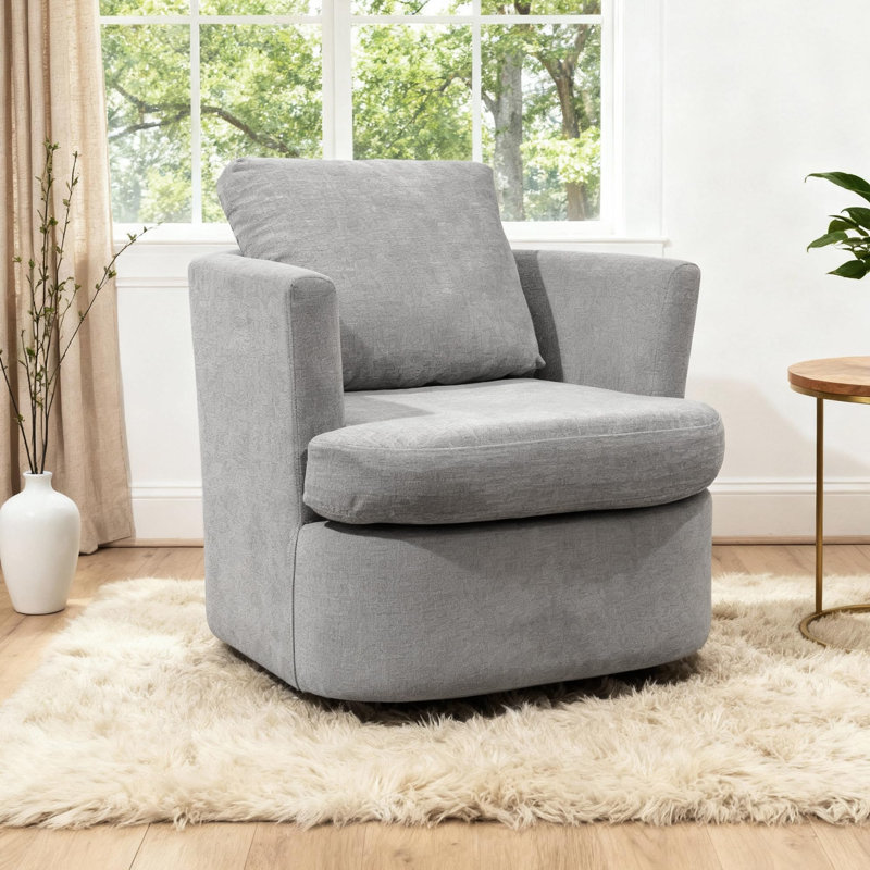 Upholstered Chenille Swivel Armchair, Grey Chenille