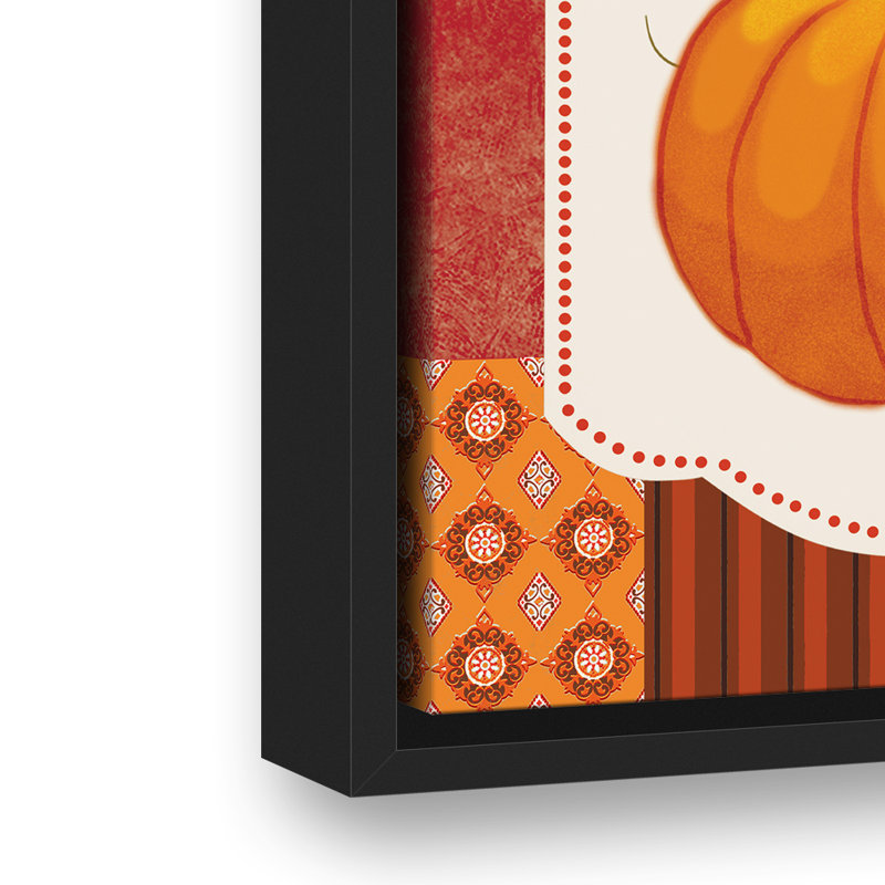 " Harvest Patchwork Pumpkin ", 16" H x 12" W x 1.75" D , Black Framed