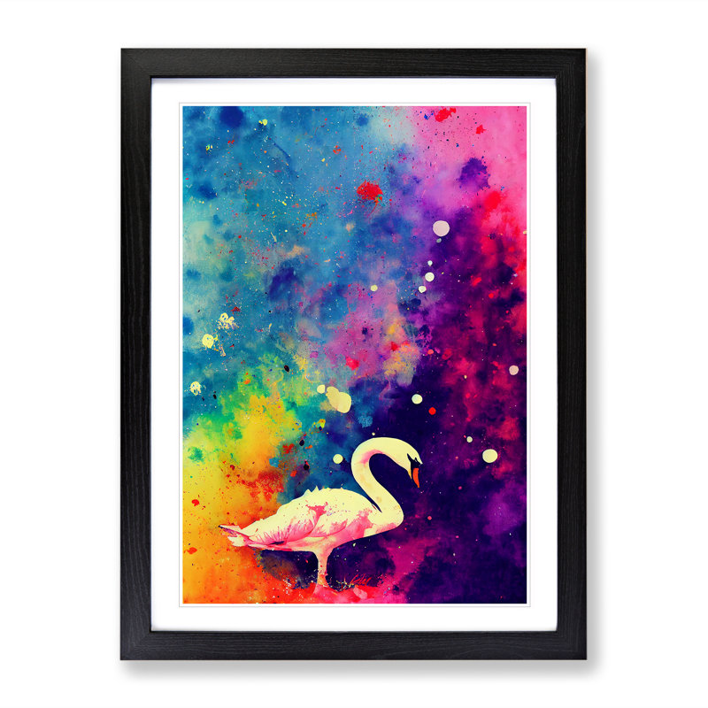 Swan Paint Splash - Single Picture Frame Print, Black Framed, 34cm H x 25cm W x 2cm D